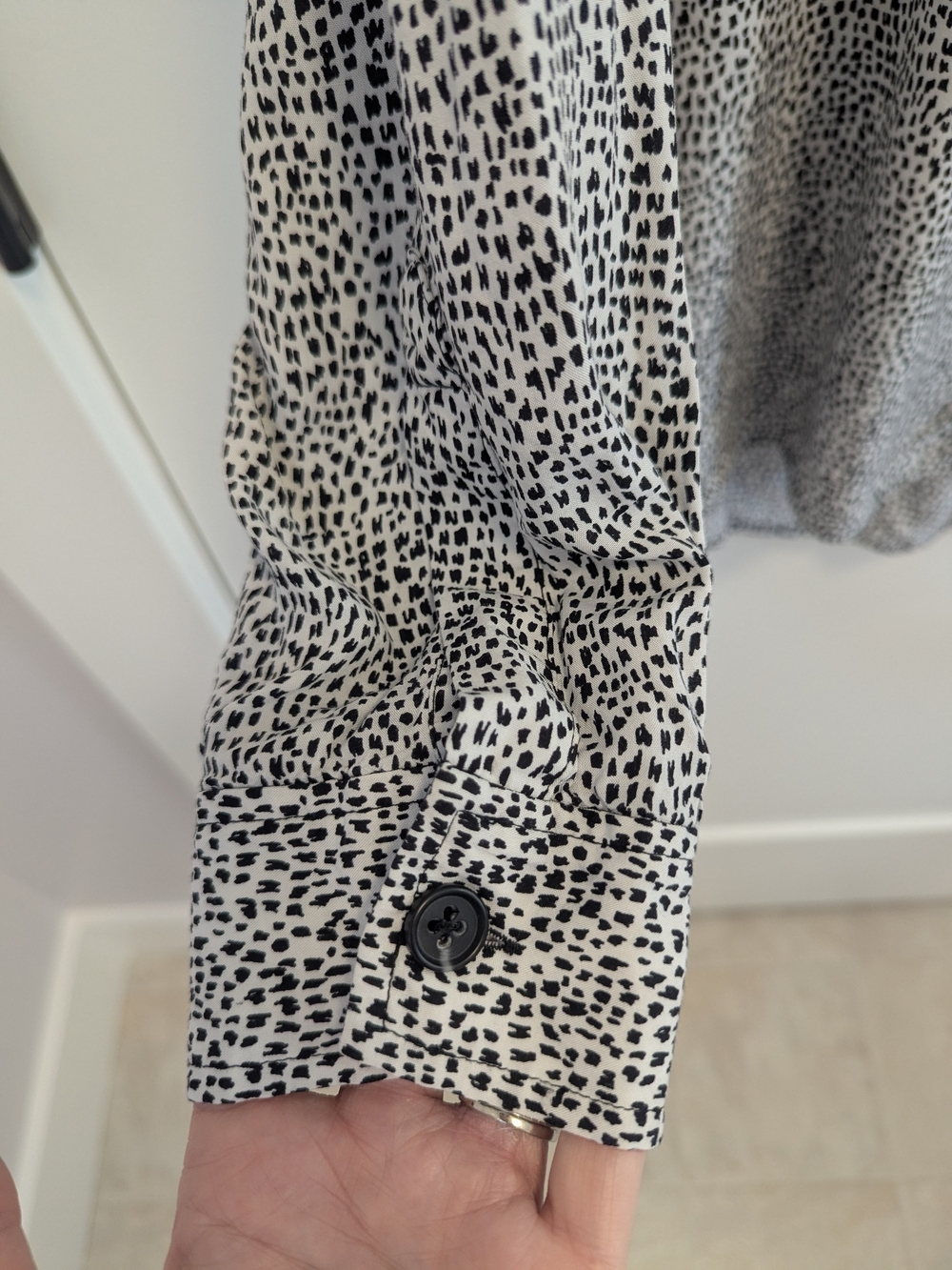 Lord & Taylor Black & White Speckled Button-Down Shirt - Picture 5 of 9